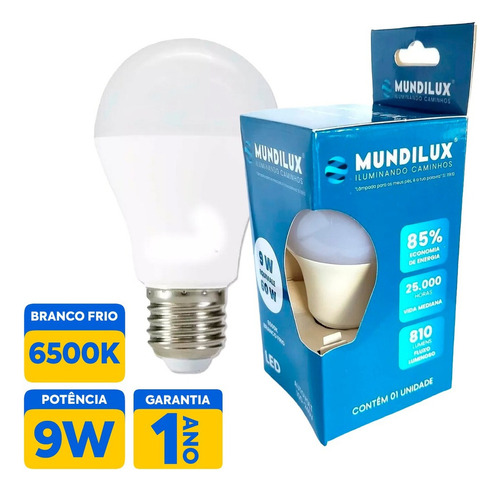 Kit 20 Lâmpadas Led Bulbo 9w = 60w Branca 6.500k Mundilux Cor da luz Branco-frio 110V/220V