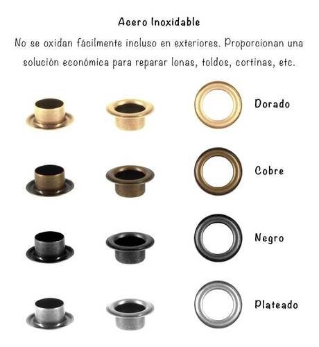 Imagen 5 de 10 de Ojalillos Metálicos Remaches 4 Colores Marroquinería Cuero.