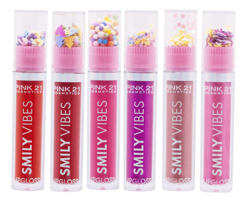 Coleção C/ 6 Lipgloss Smily Vibes Longa Duração Pink 21 