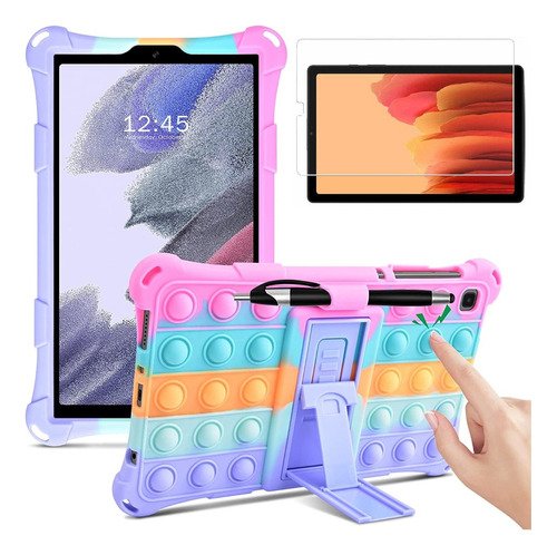 Mica + Funda Para Galaxy Tab A7 Lite T220 Con Correa Pop It