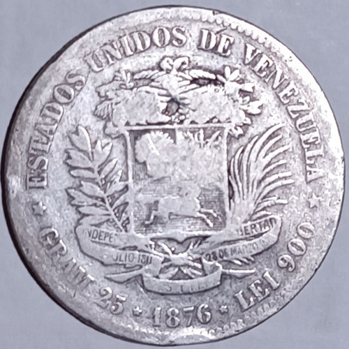 Moneda De Venezuela - 1 Venezolano 1876 - Plata 