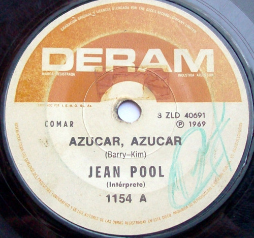 Jean Pool - Azucar Azucar / Lodi ( Fogerty ) Vinilo 7´´ 1969