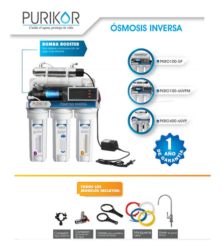 Sistema De Osmosis Inversa (pou) Purikor Pkro400-6uvp