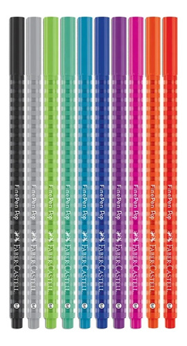 Caneta Fine Pen Pop C/10 Unidades - Faber Castell Tinta Colorida Exterior Colorida