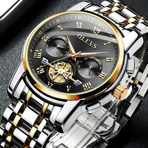 Reloj De Cuarzo Olevs 2859 Hollow Out Tourbillon Color Del Fondo Silver Gold Black