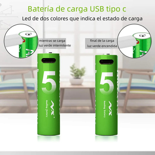 Batería Recargable De 1.5v 4 Pilas Aa Recargable Pilas Palo