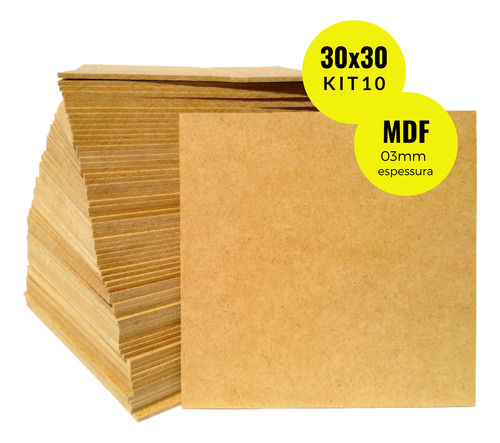 Kit 10 Placas Chapa Mdf 3mm Cru 30x30 A4 Quadro Artesanato