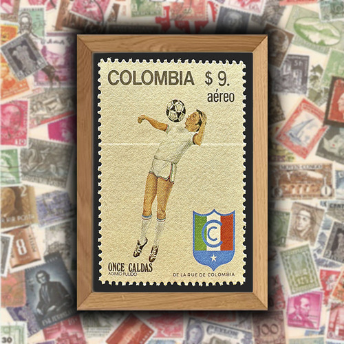 Cuadro Decorativo Estampilla De Fútbol Colombia - Est0012 Multicolor