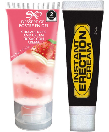Lubricante Postre Fresas C/ Crema + Instant Erection Cream Fresas Con Crema