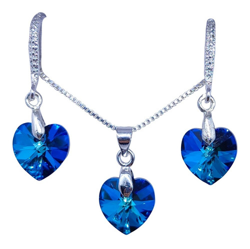 Conjunto Cristales Europeos Collar Y Sarcillos Bermuda Blue