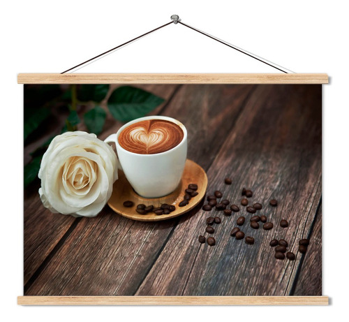 Poster Pergamino Taza De Cafe Y Rosa 60x90cm