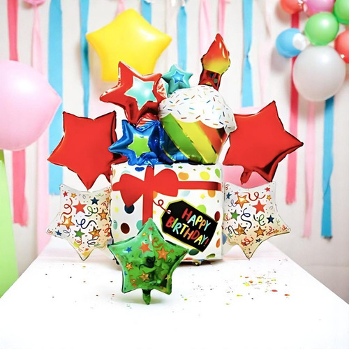 Kit 6 Globos Decoración Papel Metalizado Cumpleaños Cupcake Color