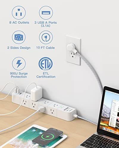 Cable De Extensión De 10 Pies, Protector Contra Sobretension