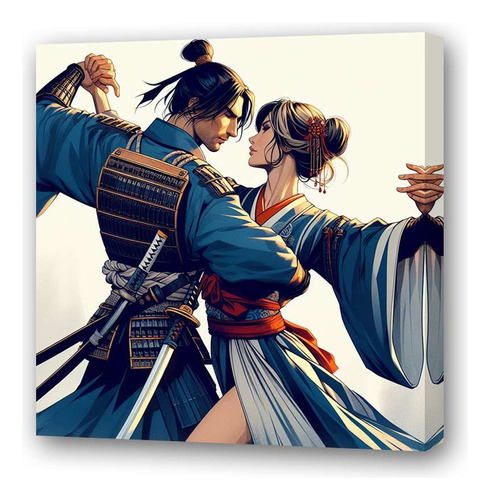 Cuadro 20x20cm Samurai Geisha Enamorados Bailando Love