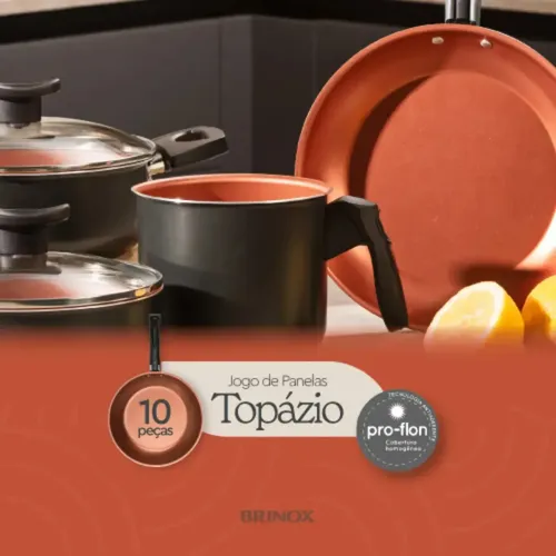 Jogo de Panelas Antiaderente Brinox 10 Peças Floria Topázio