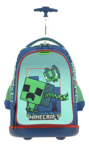 Mochila Chenson Ruedas Y Luz Niño Escolar Primaria Minecraft Bliper Mc66012-9 Carro De Fabrica