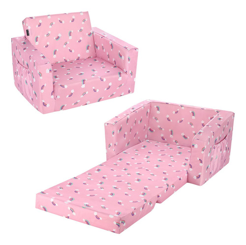 Sofá Infantil Convertible Rosa/arcoíris Asiento Tapizado V