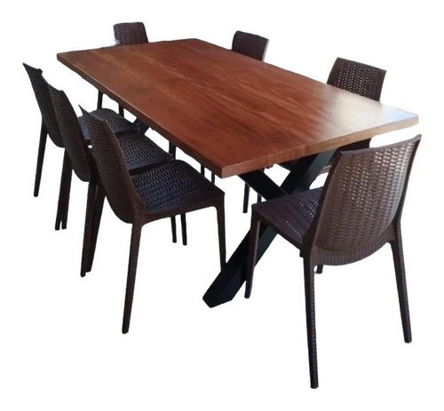 Mesa Comedor Estilo Industrial Hierro Madera Patas En  Cruz