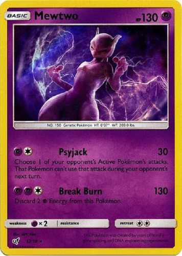 Mewtwo 12/18 Holo Raro Pokemon Tcg