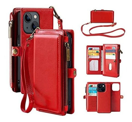 Funda Mincyb Iphone13 Mini Wallet Handbags Desmontable Rojo