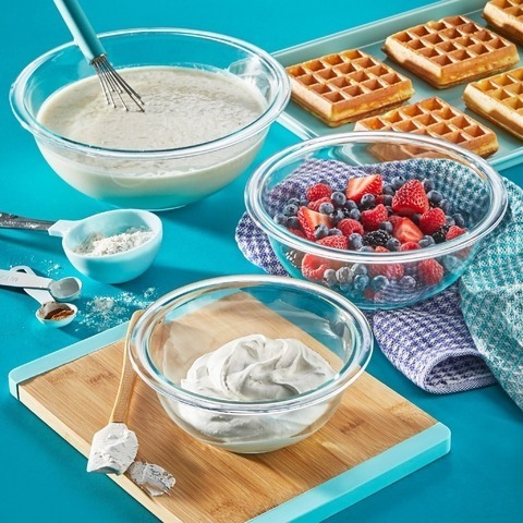 Set Batidor Manual Acero Inox. + Bowl Vidrio Templado Pyrex