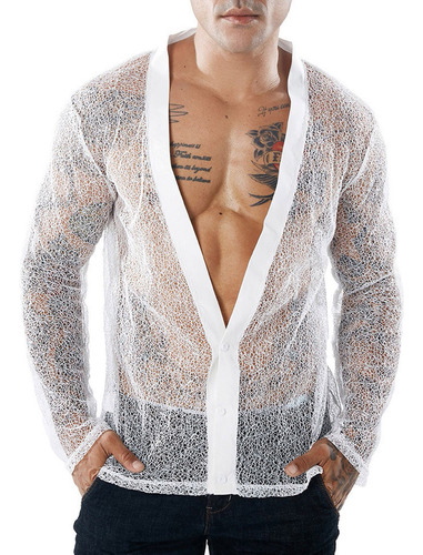 Tops De Malla Para Hombre Sexy Able, Color Liso, Transparent