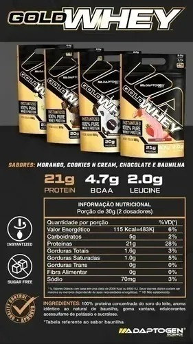 100% Gold Whey Refil Concentrado 900g - Adaptogen Science Sa
