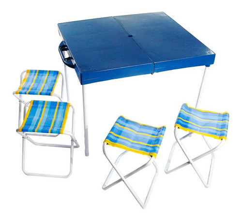 Mesa Plegable Con 4 Banquetas Mor 85cm X 85.5cm Camping