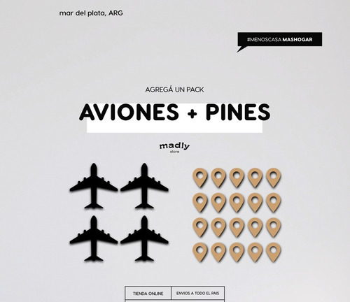 Kit Accesorios Madera - Pack 4 Aviones + 20 Pines 