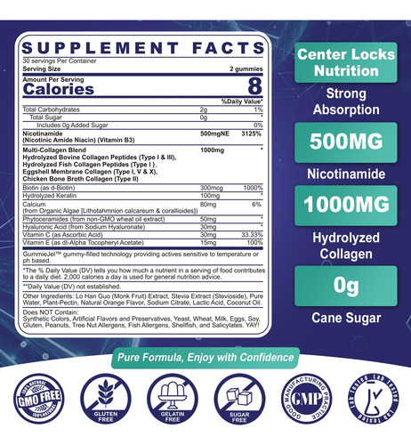 Nicotinamide 500mg Mangas Llenas, Nad+ Suplemento W/ 72s18