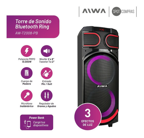 Parlante Torre Bluetooth Aux 80w Power Bank Aiwa