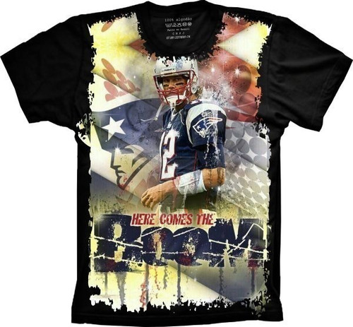 Camiseta Plus Size Algodão Preta New England Patriots