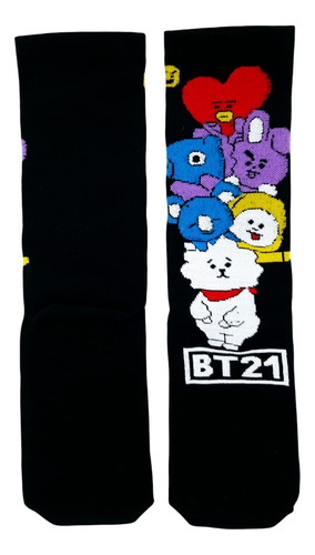 Calcetas Bts Bt21 3 Pares Agua Rosa Negro Estampado 22-28