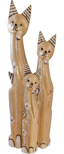 Gatos De Madera Familia De 3, 100/80/60 Cm