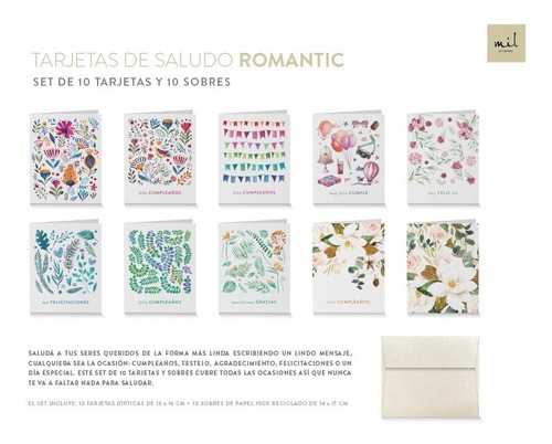 Tarjetas De Saludo Romantic X 10 - Mil Letterpress -cumple