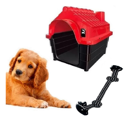 Brinquedo Mordedor Corda Forte Trançada + Casa N3 Vermelho
