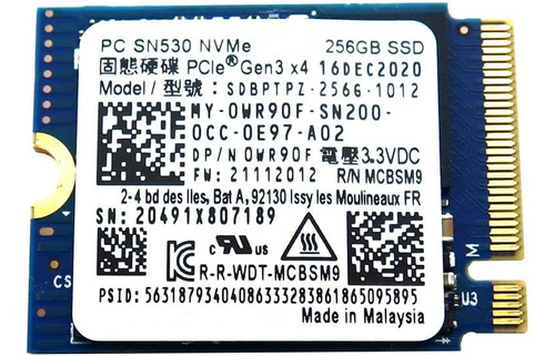 Pc Sn530 256gb M.2 2230 Nvme Pcie Gen3 X4 Ssd Unidad De Esta