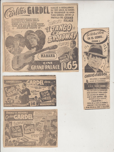 7 Clippings Carlos Gardel Radio Y Cines De Uruguay Vintage