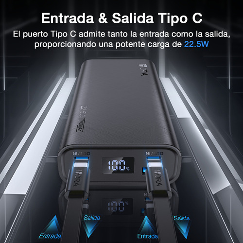 Powerbank 20,000 Mah 1hora Carga Rápida 22.5w Pantalla Led Negro