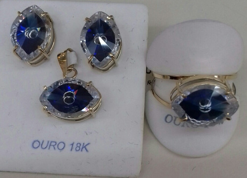 Conjunto Ouro 18k Brinco Pingente E Anel Olho Grego  