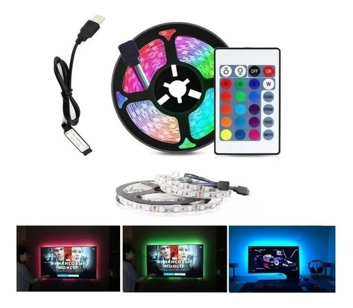 Fita De Led Usb Rgb 5metros Controle 5v Embutido P/tv Pc