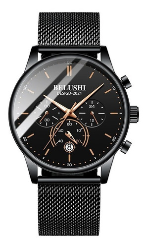 Reloj Hombre Acero Inoxidable Cronógrafo Real Fluorecente Bs Correa Punteros Oro Rosado