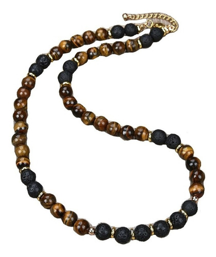 Collar Piedra Ojo De Tigre Y Volcánica Hombre Masculino M2