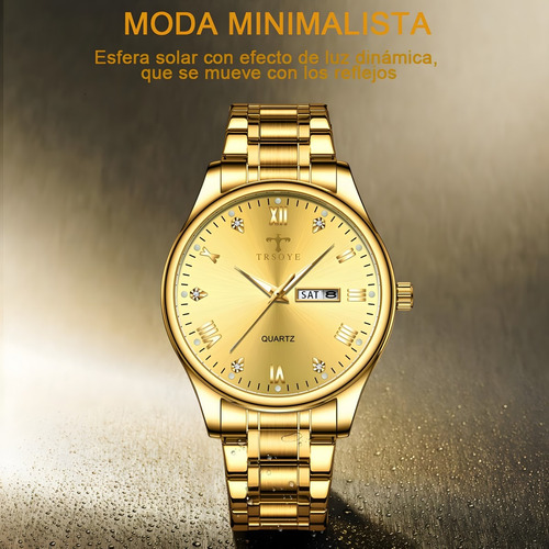Reloj De Cuarzo Dorado Con Calendario Luminoso Caballero Dorado Dorado Dorado