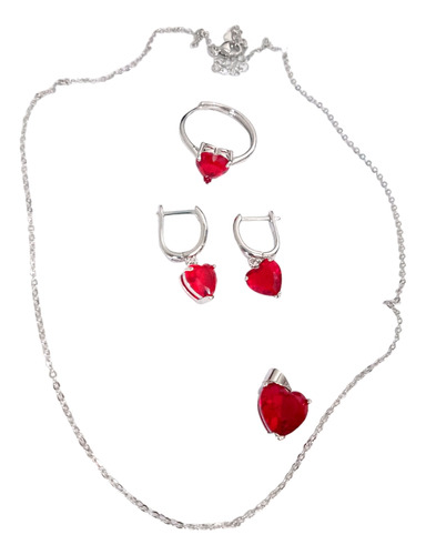 Joyería De Plata S925 Circonitas Corazón Rojo