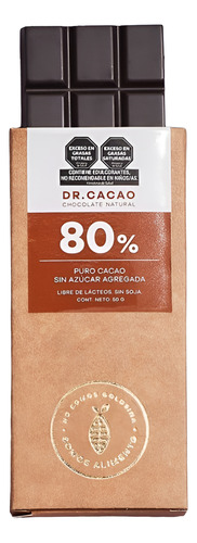 Chocolate Dr Cacao 80% Sin Azúcar-vegano-sin Tacc