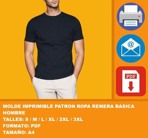 Molde Imprimible Patron Ropa Remera Basica Hombre Promo 2x1