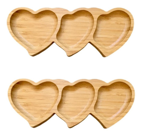Imagem 1 de 9 de Jogo 2 Petisqueiras Bambu Bandeja Para Servir Coração