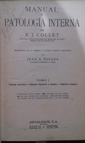 Manual De Patologia Interna. F.j.collet. (tomo 1)