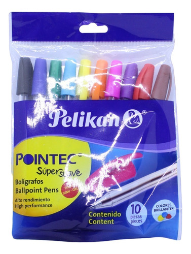 Boligrafo Pelikan Pointec  Suave X 10 Colores Brillantes